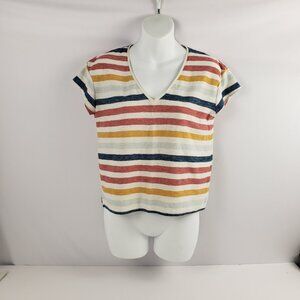 Madewell XXS Multi Color Stripes Women's Vneck T-Shirt Summer Spring Cotton Poly